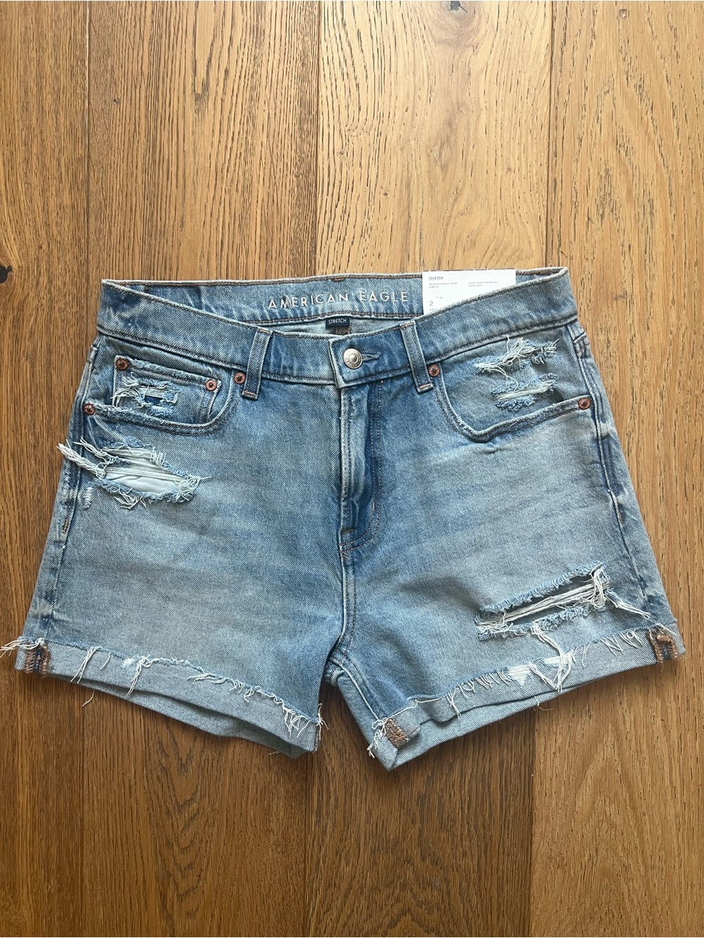 American Eagle Outfitters Women's Light Blue Distressed Denim Shorts